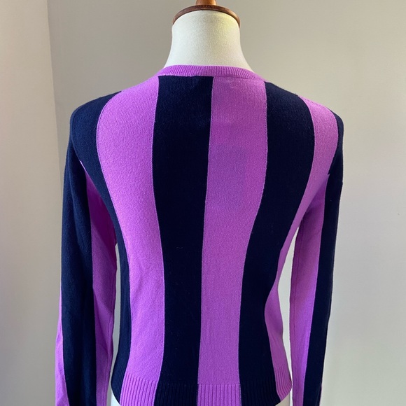 Beautiful NWT cashmere JCrew Collection Purple and Navy Striped Cardigan - Picture 4 of 6